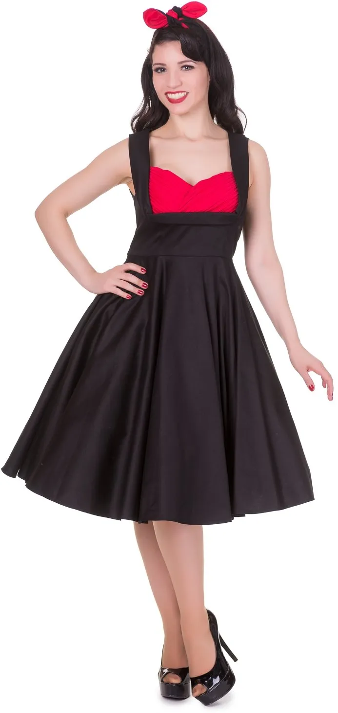 Grace Vintage Style Jive Dress in Black-Red