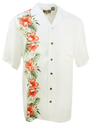 Hibiscus Panel Mens Shirt in Off White