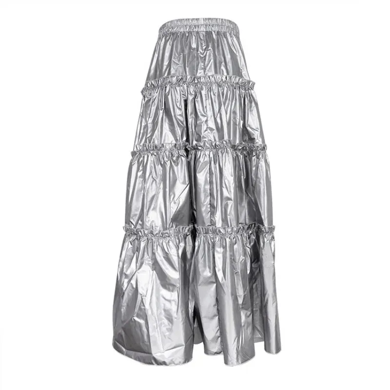 High Waist Stylish Silver Maxi Skirt