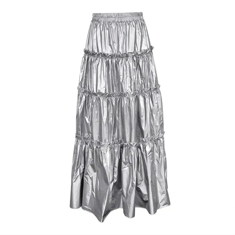 High Waist Stylish Silver Maxi Skirt