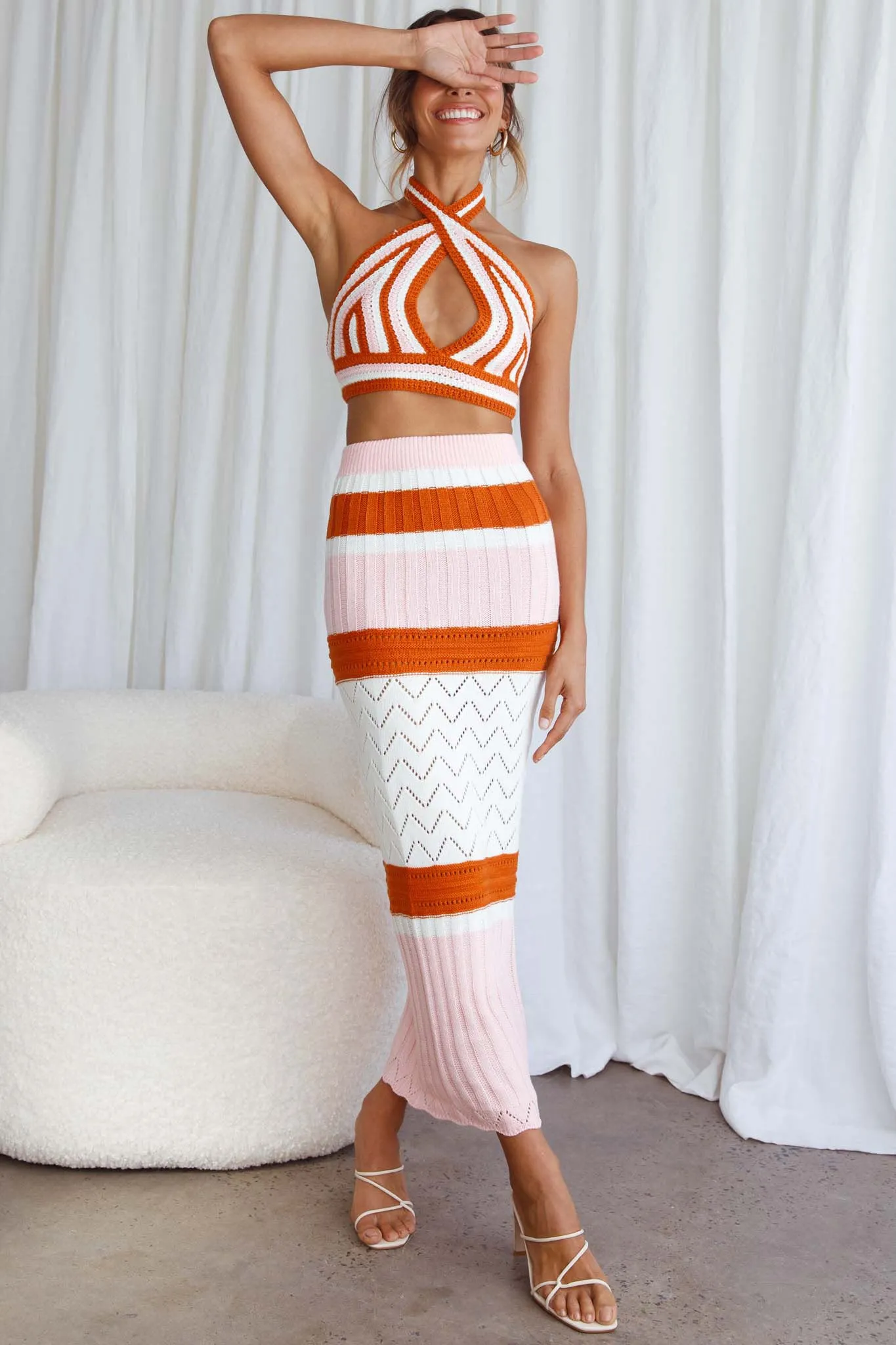 Higher Love Knit Maxi Skirt Striped Orange