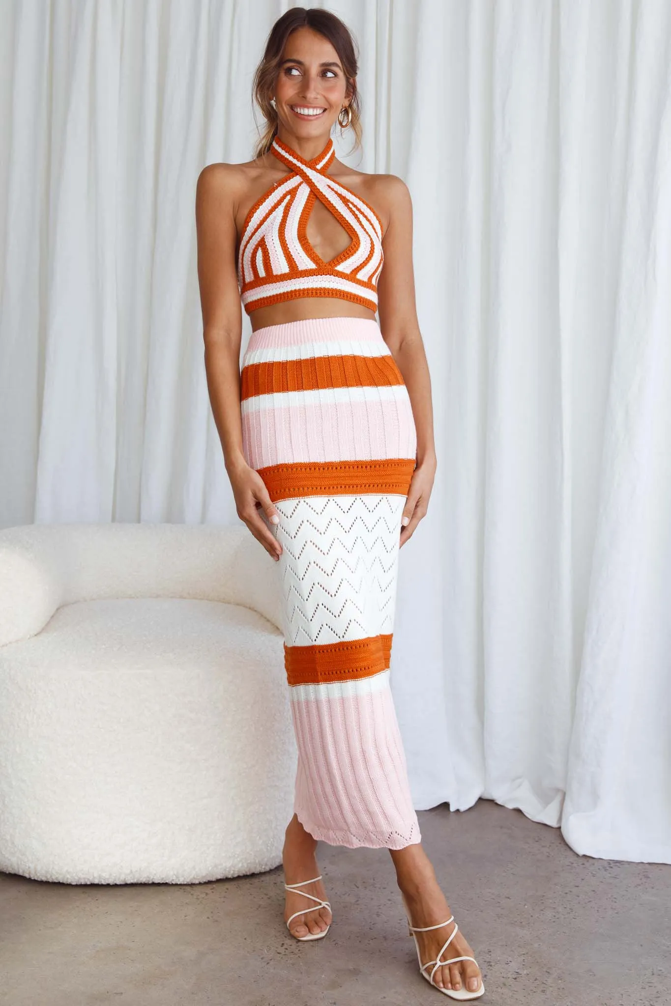 Higher Love Knit Maxi Skirt Striped Orange