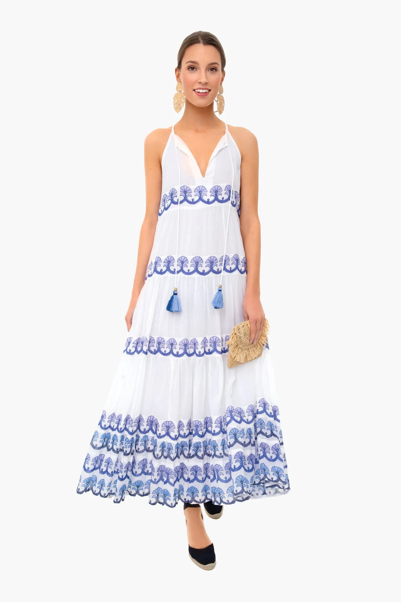 Holland Blue Long Tiered Tassel Dress