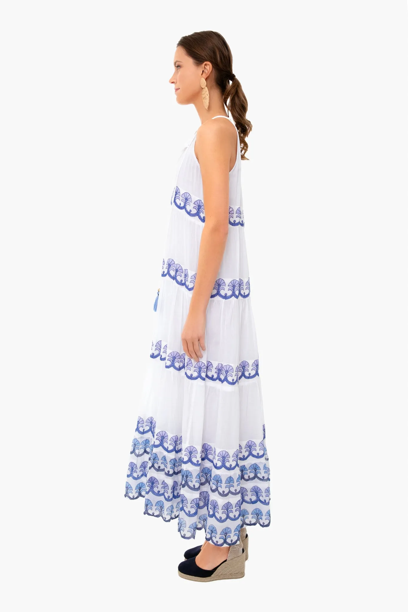 Holland Blue Long Tiered Tassel Dress