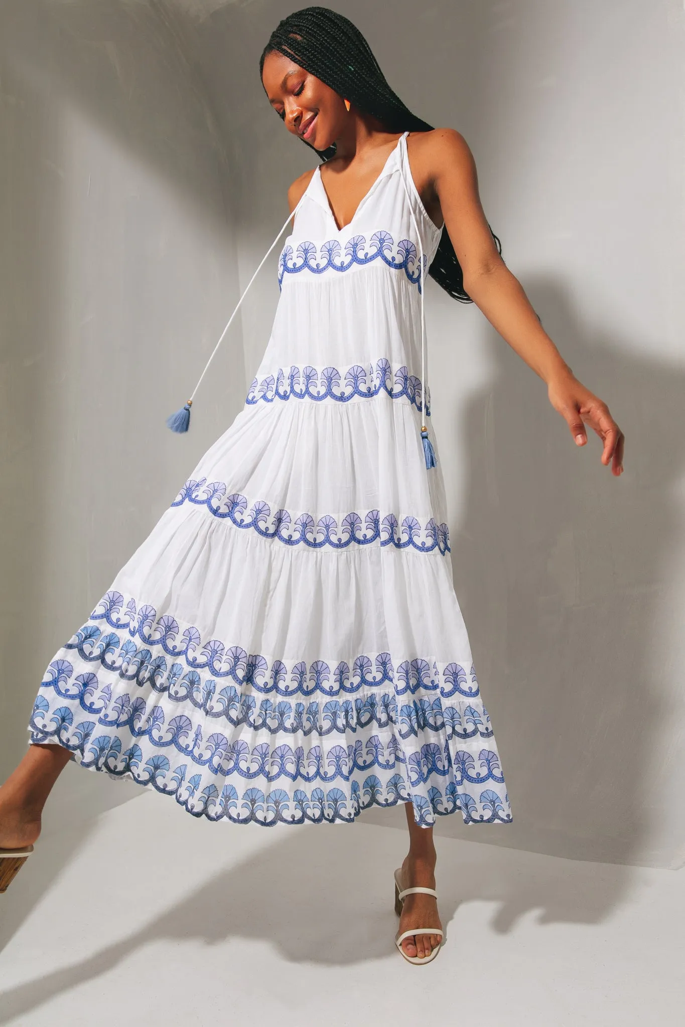 Holland Blue Long Tiered Tassel Dress