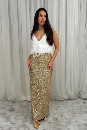 Holly Sequin Maxi Skirt In Gold