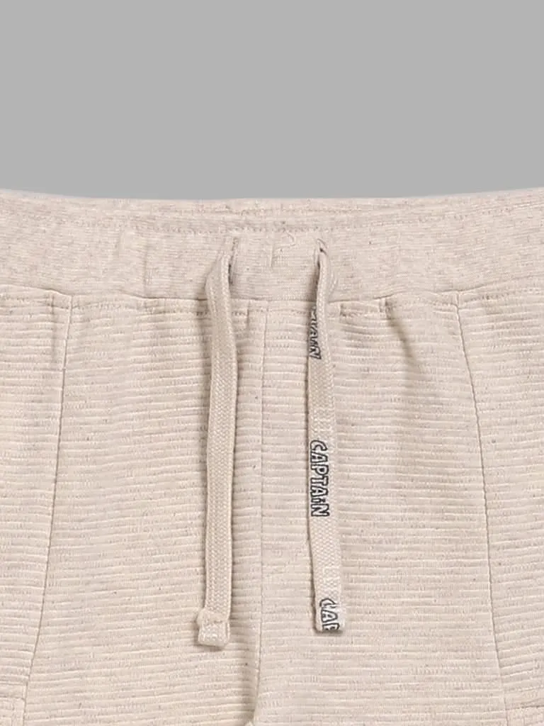 HOP Baby Self-Striped Light Beige Cargo Joggers