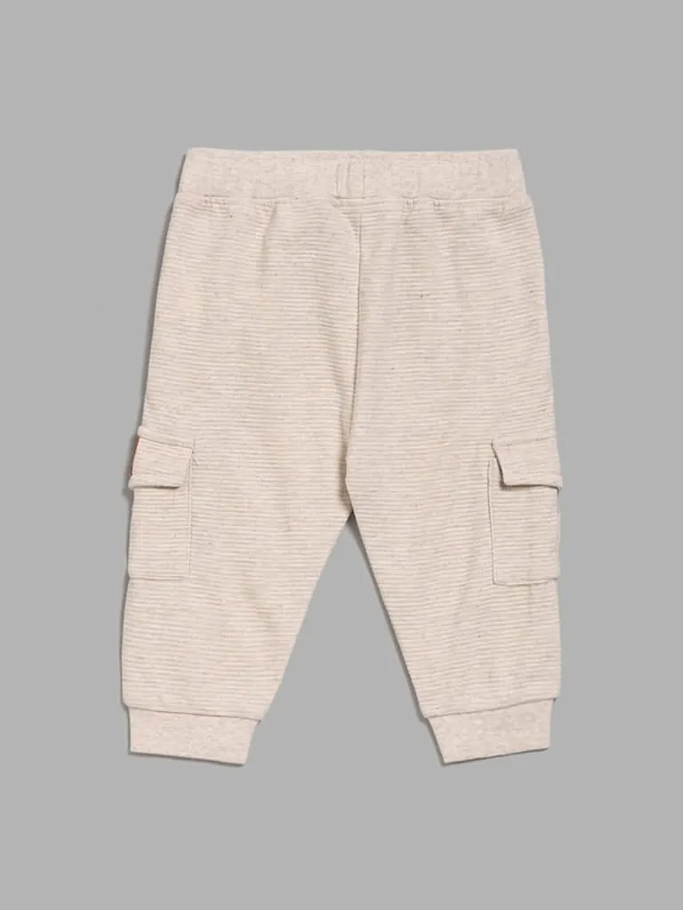 HOP Baby Self-Striped Light Beige Cargo Joggers