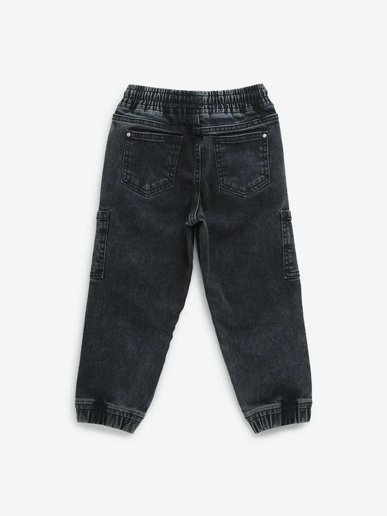 HOP Kids Charcoal Cargo-Style Mid-Rise Denim Joggers