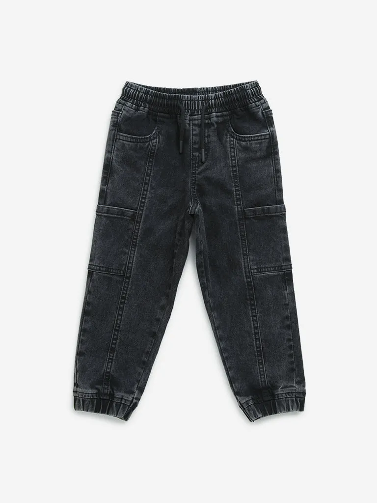 HOP Kids Charcoal Cargo-Style Mid-Rise Denim Joggers