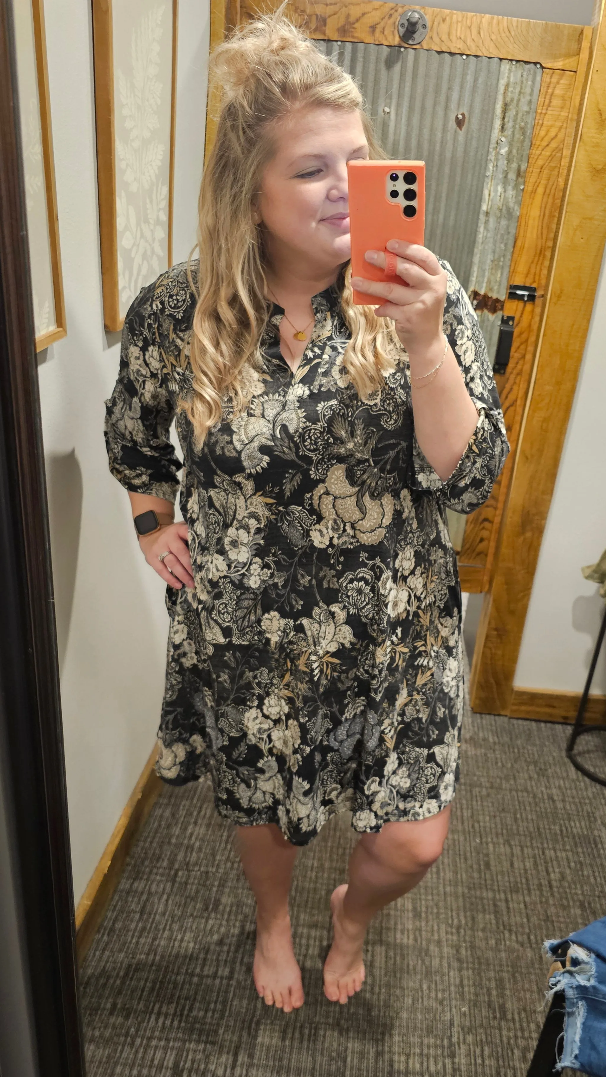 HUDSON CURVY/REG FLORAL BLACK DRESS