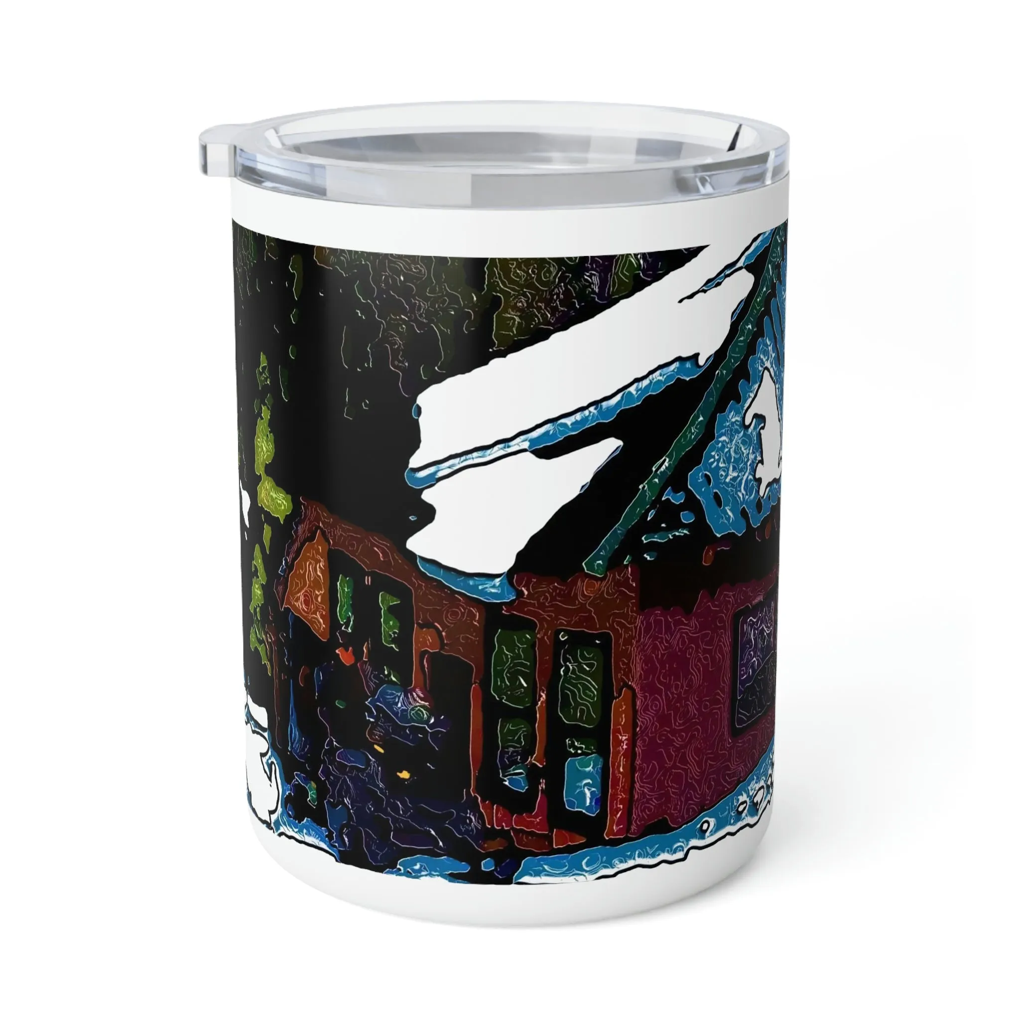 Insulated Coffee Mug, 10oz  ... "A Rider Passeth-Through-It" ... Colors Galore & A Bit Of Impressionism ... Original Works. Winter 2021. Central Idaho. Rendering Time: 12 Hours ...