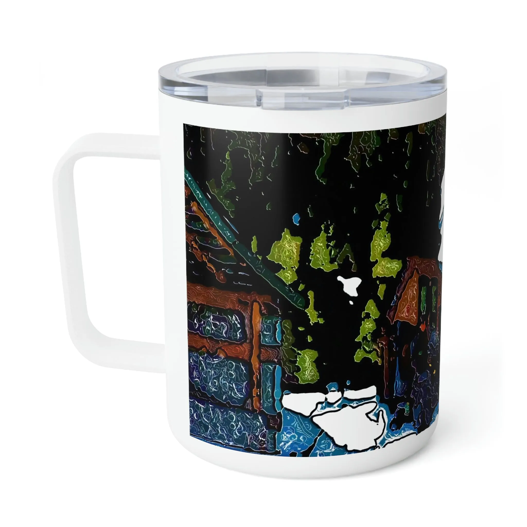 Insulated Coffee Mug, 10oz  ... "A Rider Passeth-Through-It" ... Colors Galore & A Bit Of Impressionism ... Original Works. Winter 2021. Central Idaho. Rendering Time: 12 Hours ...