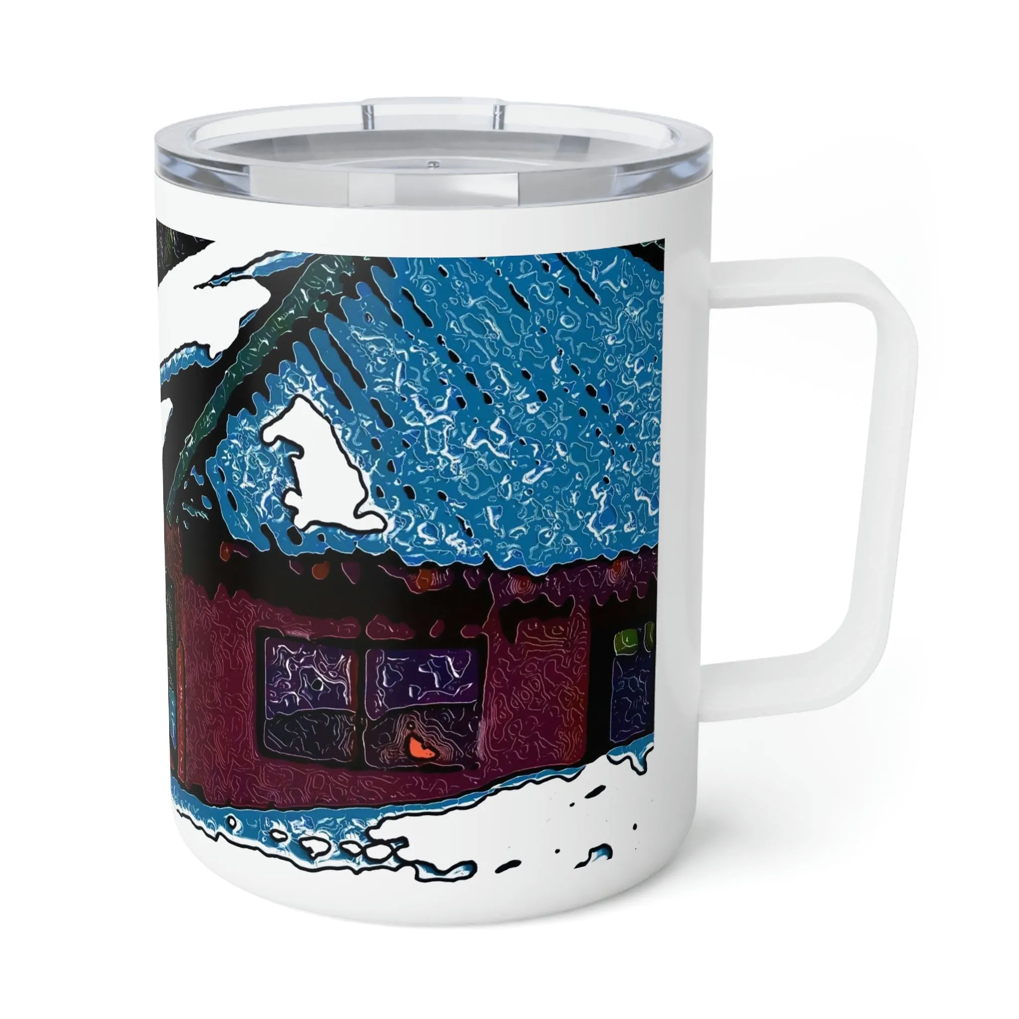 Insulated Coffee Mug, 10oz  ... "A Rider Passeth-Through-It" ... Colors Galore & A Bit Of Impressionism ... Original Works. Winter 2021. Central Idaho. Rendering Time: 12 Hours ...