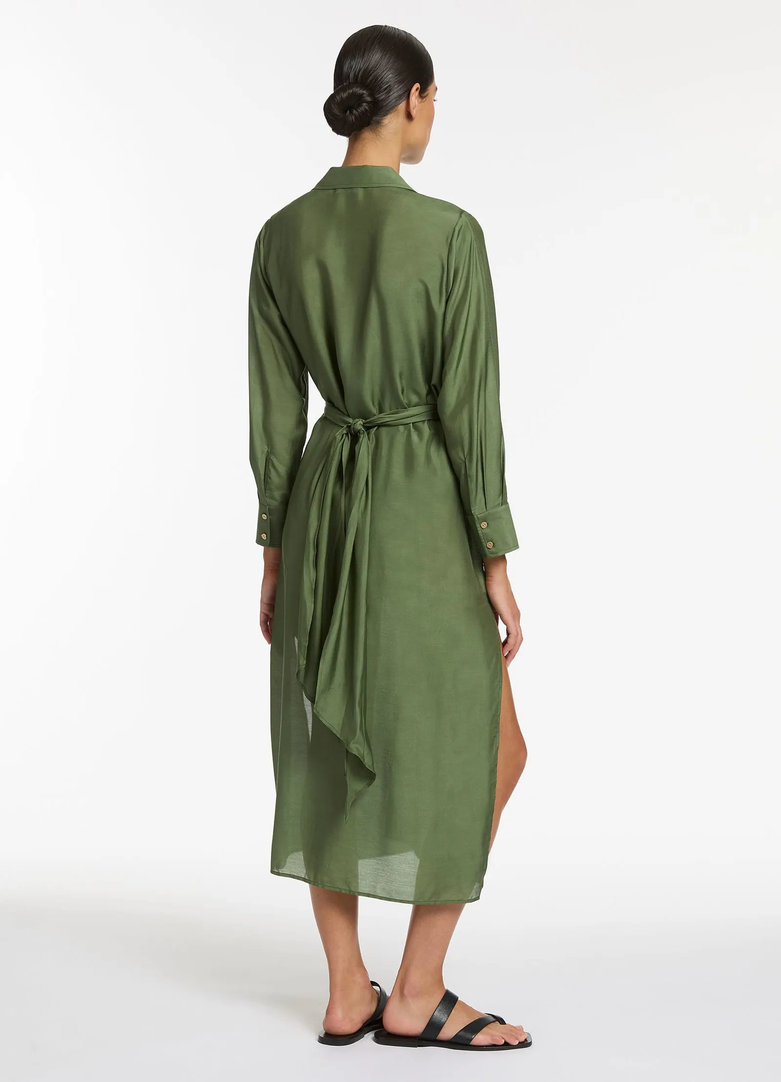 Jetset Wrap Shirt Dress - Olive