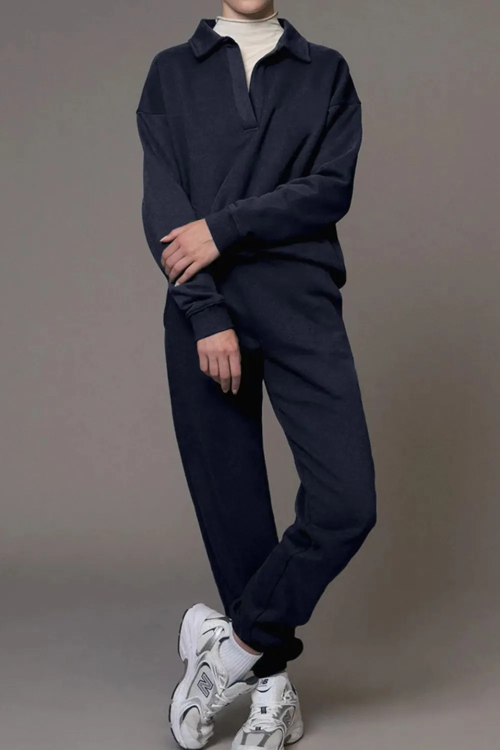 Johnny Collar Long Sleeve Top and Joggers Active Set