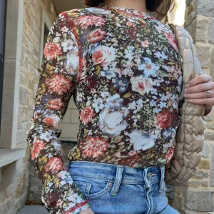 Jolene Floral Semi Sheer Long Sleeve Mesh Top