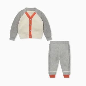 Knitted V-Neck Cardigan & Joggers Outfit