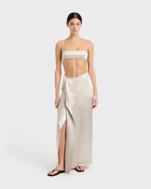 Kobe Satin Origami Maxi Skirt - Silver