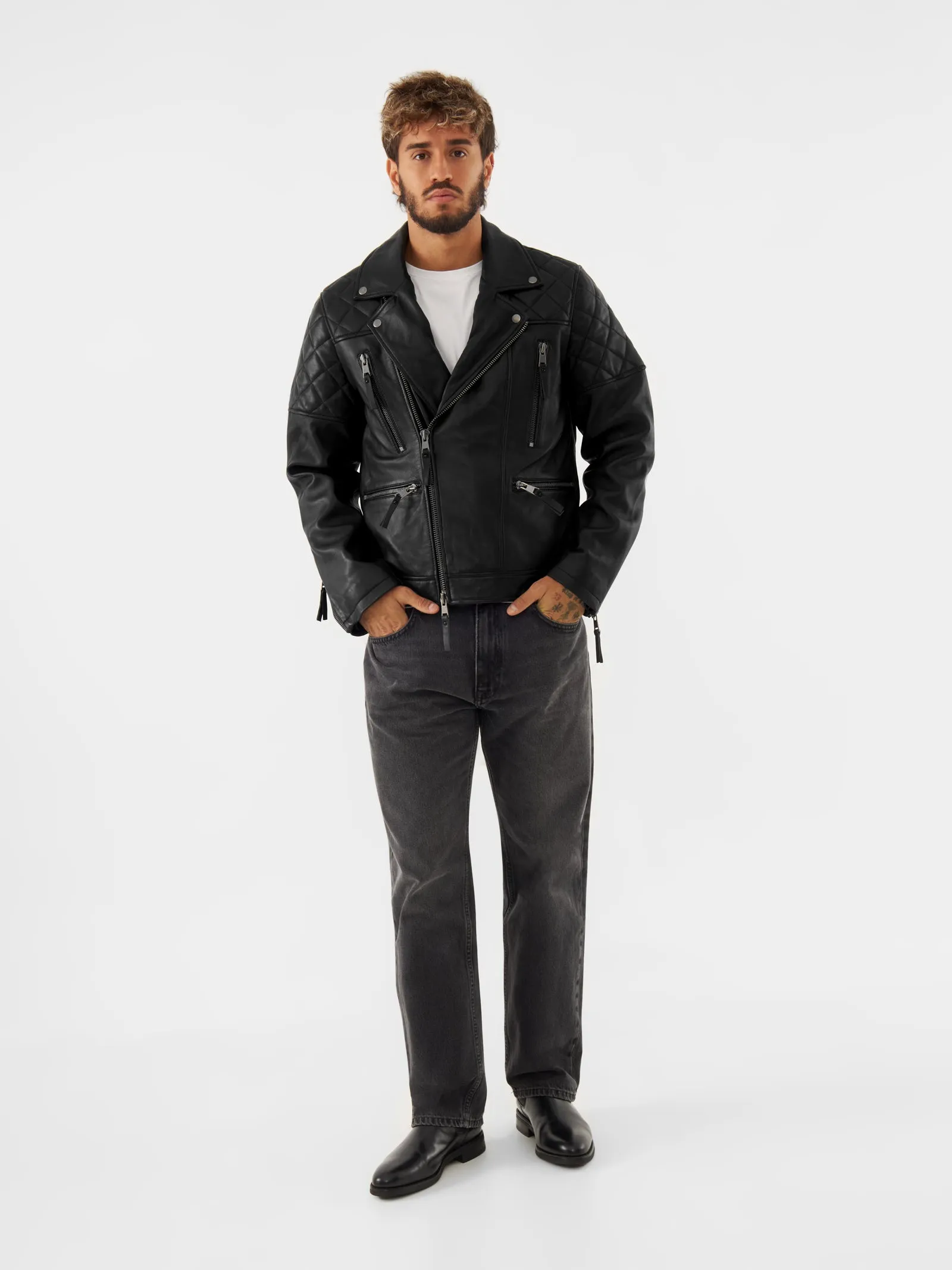 Leather Quilted Biker Jacket