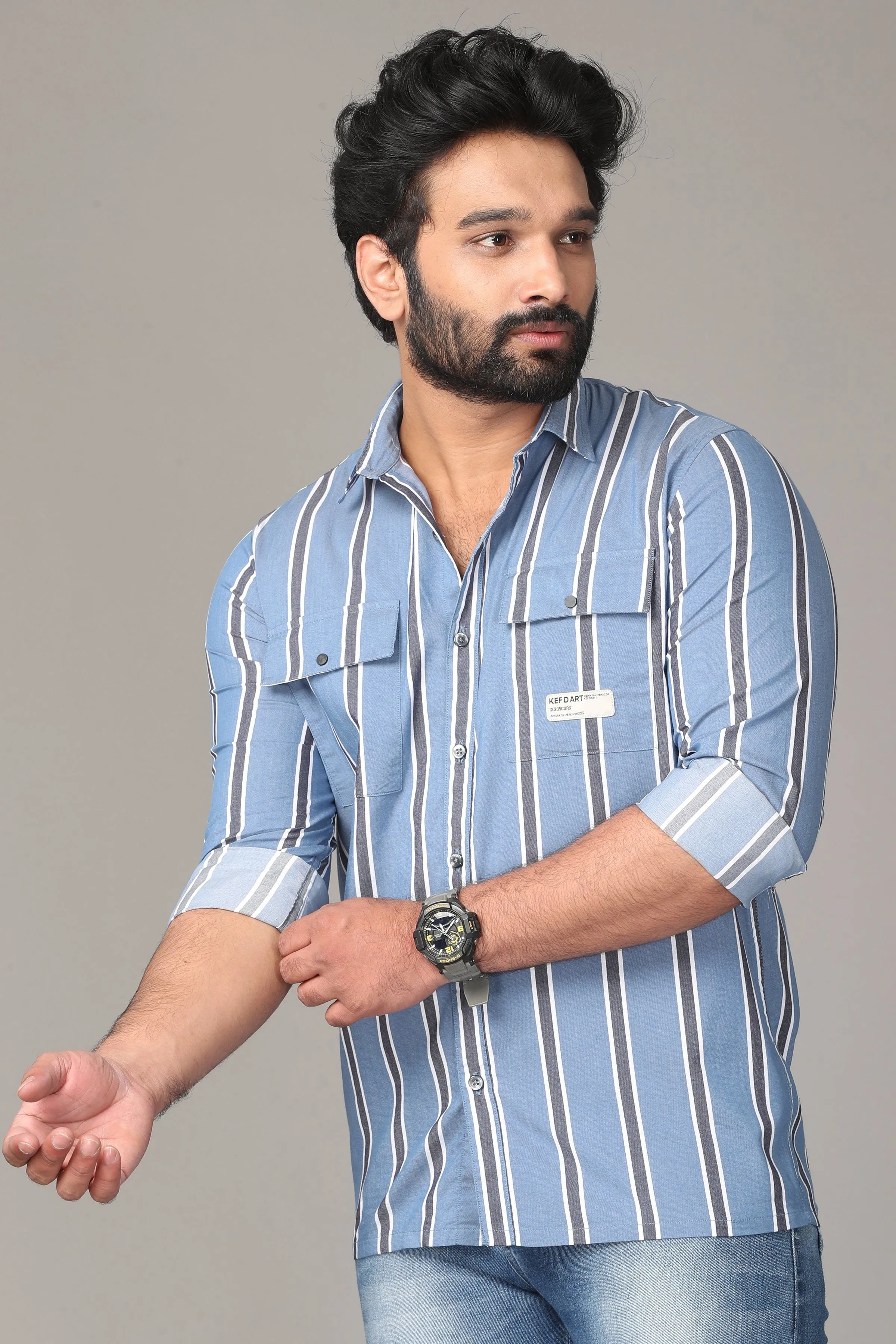 Light Blue Dual Striped Full Sleeve Shirt