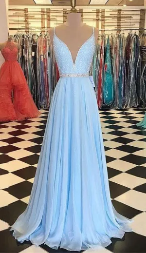 Light Blue Prom Dress , Evening Dress, Dance Dress, Graduation School Party Gown, PC0465