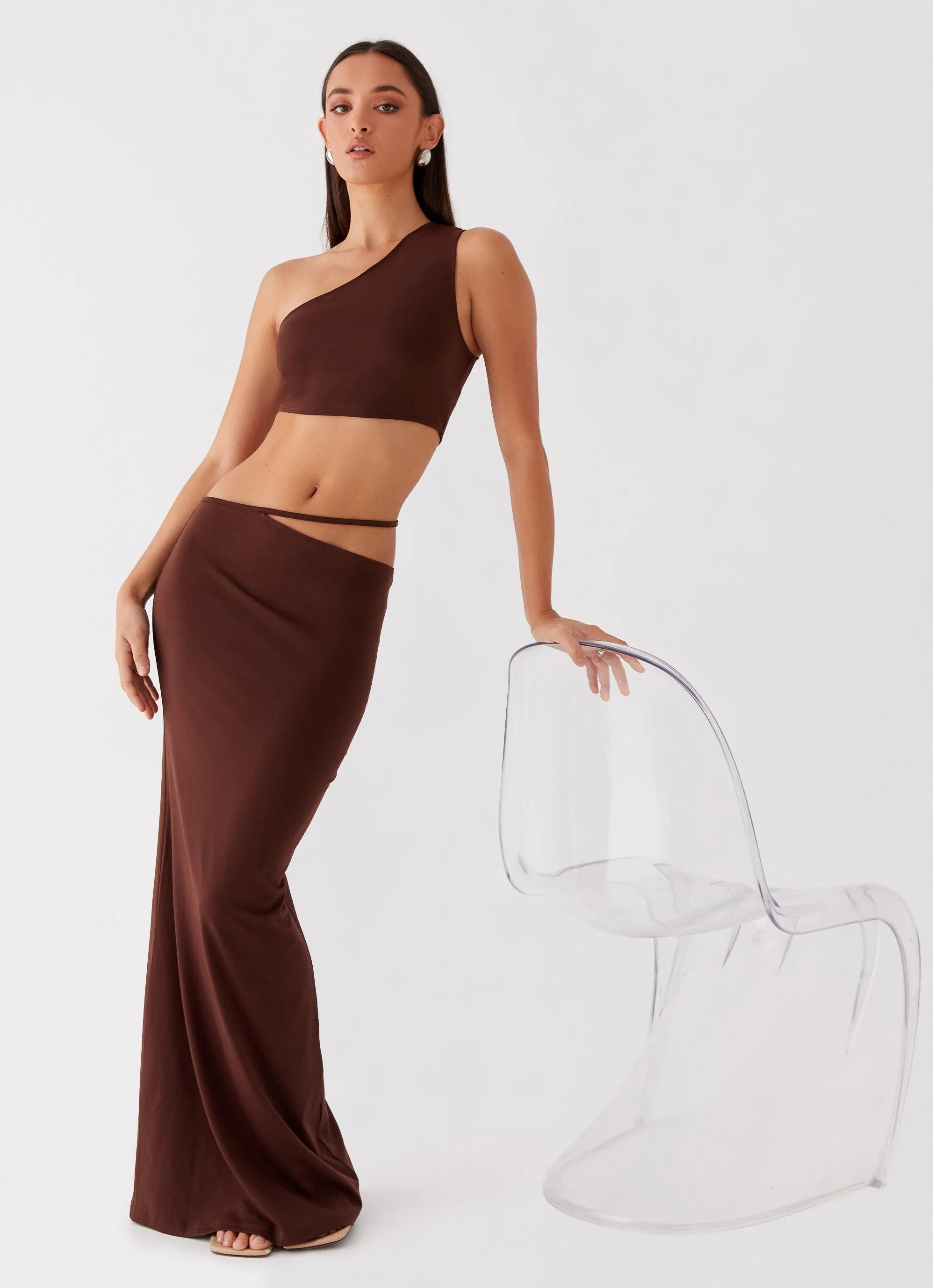 Like You Do Low Rise Maxi Skirt - Chocolate