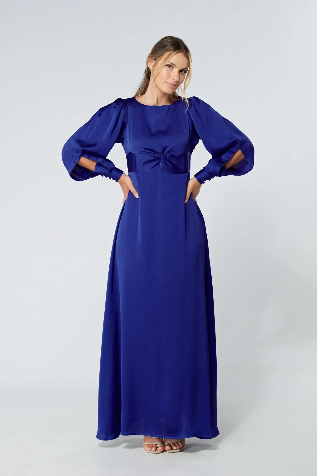 Lila Cobalt Blue Knotted Front Soft Crepe Maxi Dress