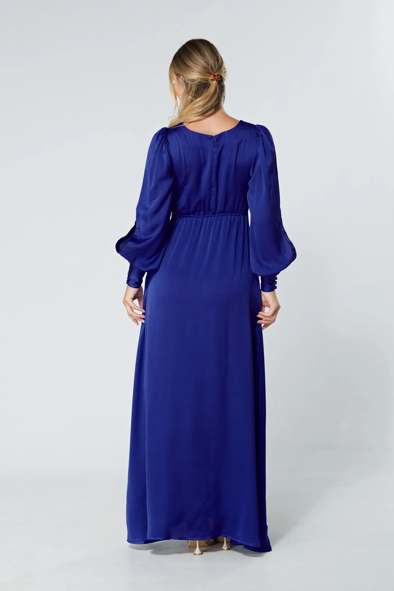 Lila Cobalt Blue Knotted Front Soft Crepe Maxi Dress