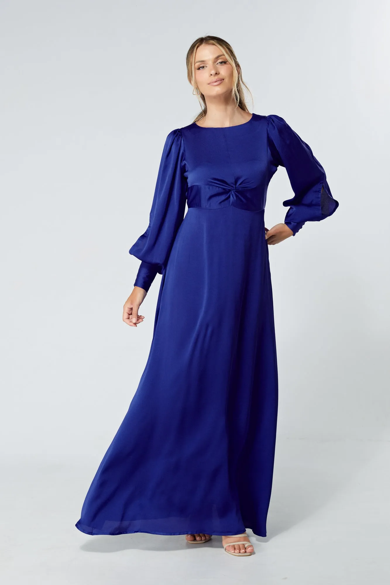 Lila Cobalt Blue Knotted Front Soft Crepe Maxi Dress