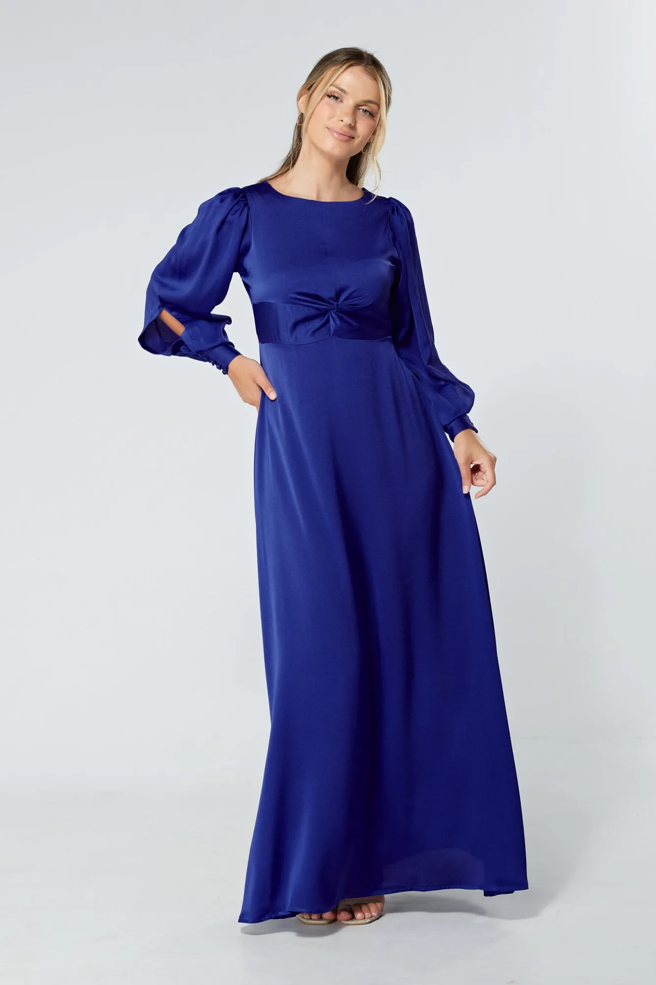 Lila Cobalt Blue Knotted Front Soft Crepe Maxi Dress