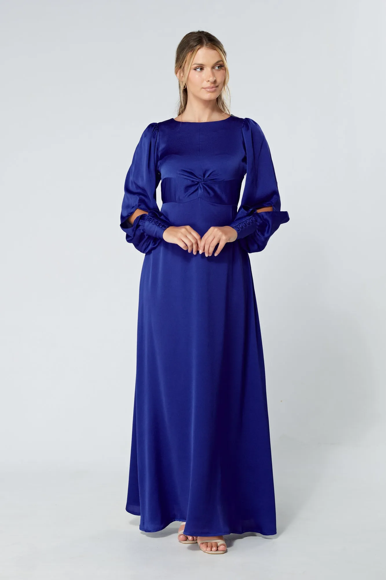 Lila Cobalt Blue Knotted Front Soft Crepe Maxi Dress