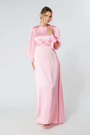 Lila Light Pink Knotted Front Soft Crepe Maxi Dress