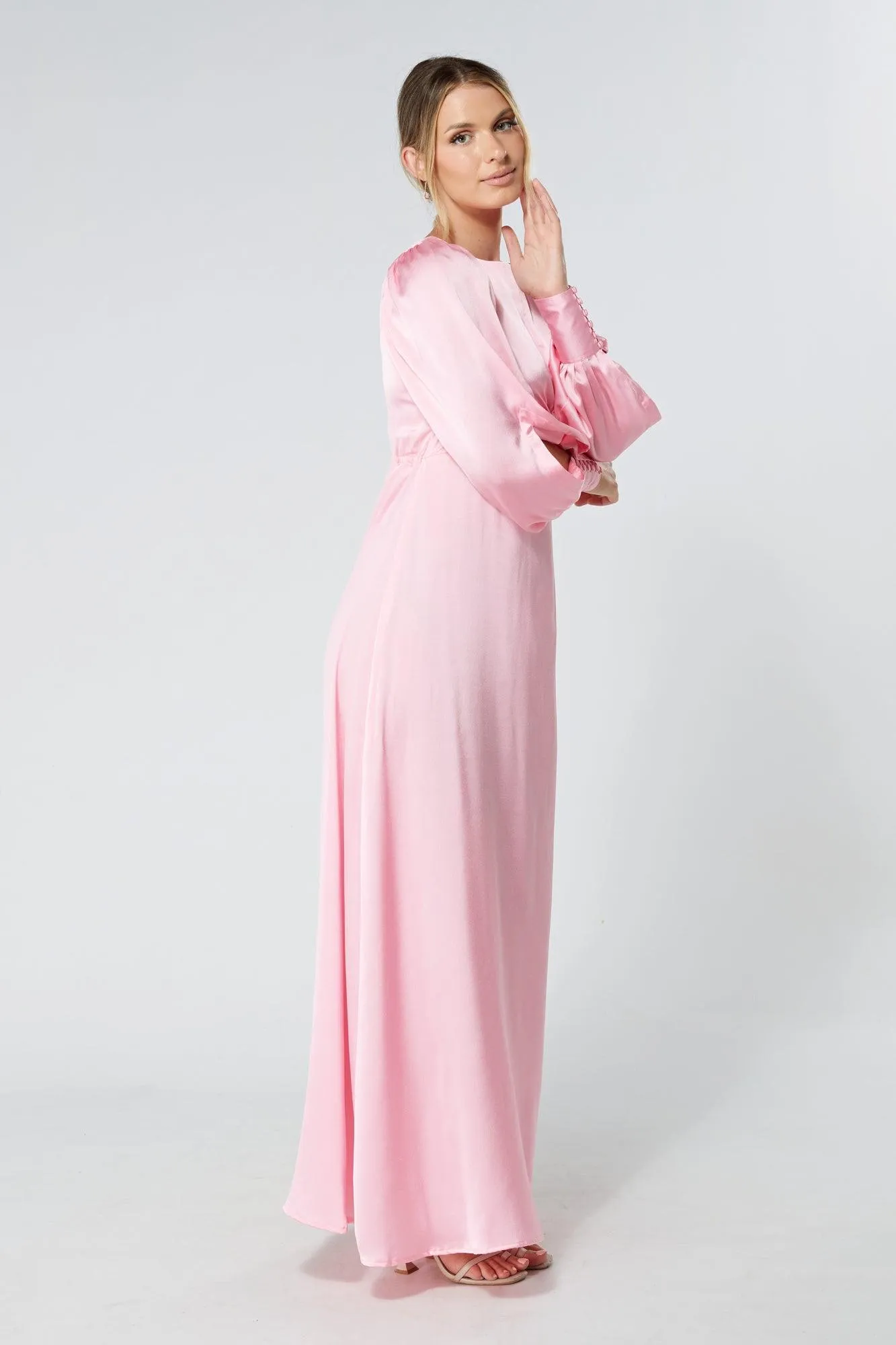 Lila Light Pink Knotted Front Soft Crepe Maxi Dress