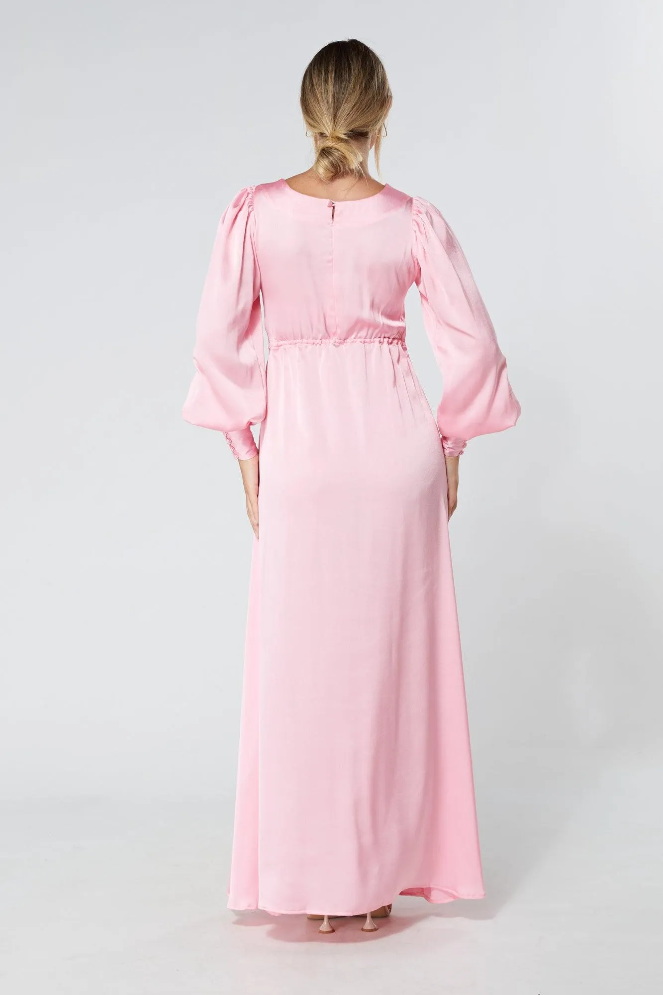 Lila Light Pink Knotted Front Soft Crepe Maxi Dress