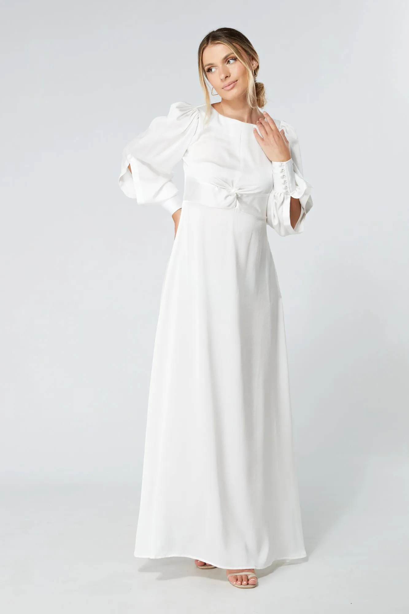 Lila White Knotted Front Soft Crepe Maxi Dress