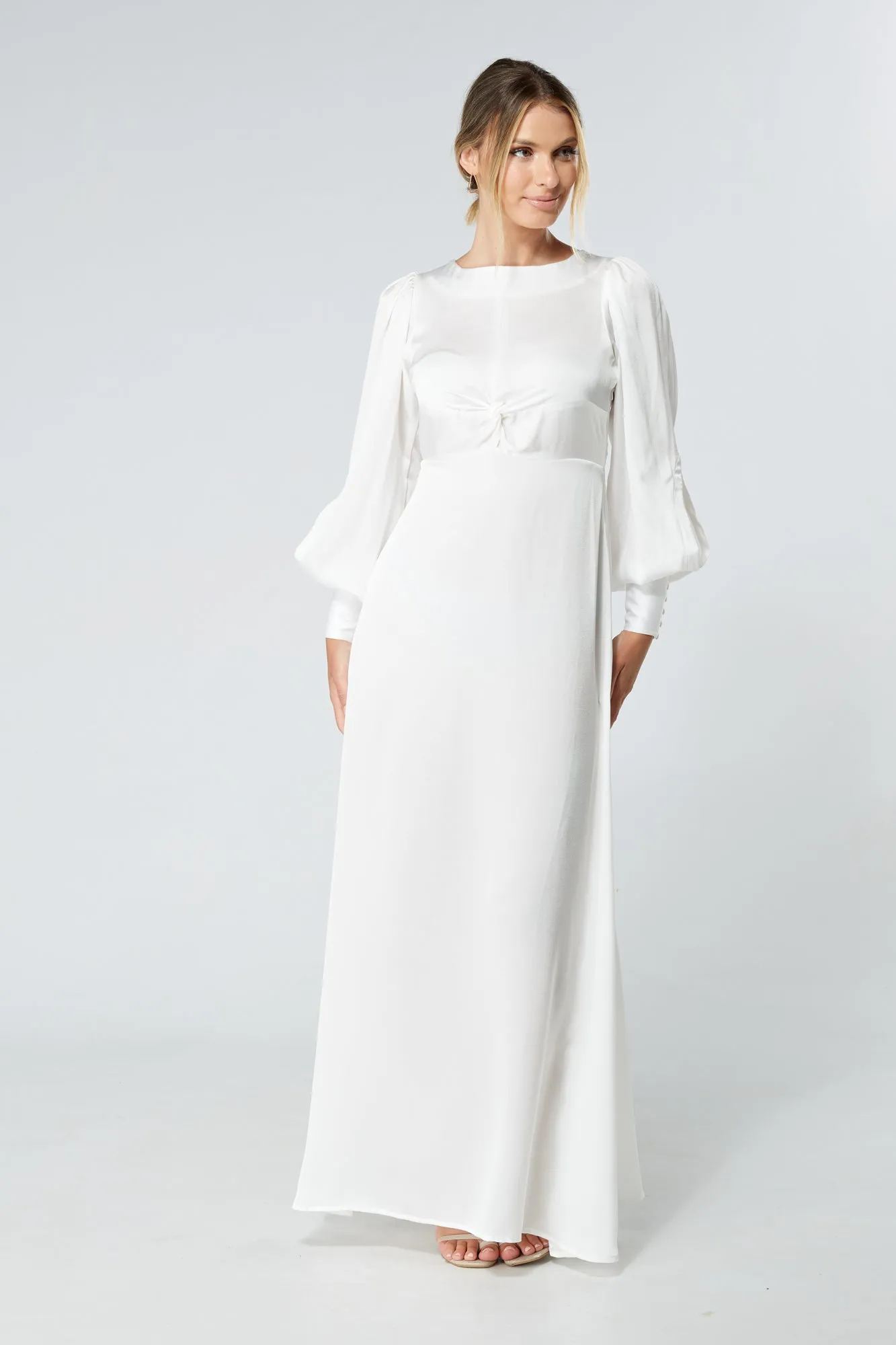 Lila White Knotted Front Soft Crepe Maxi Dress