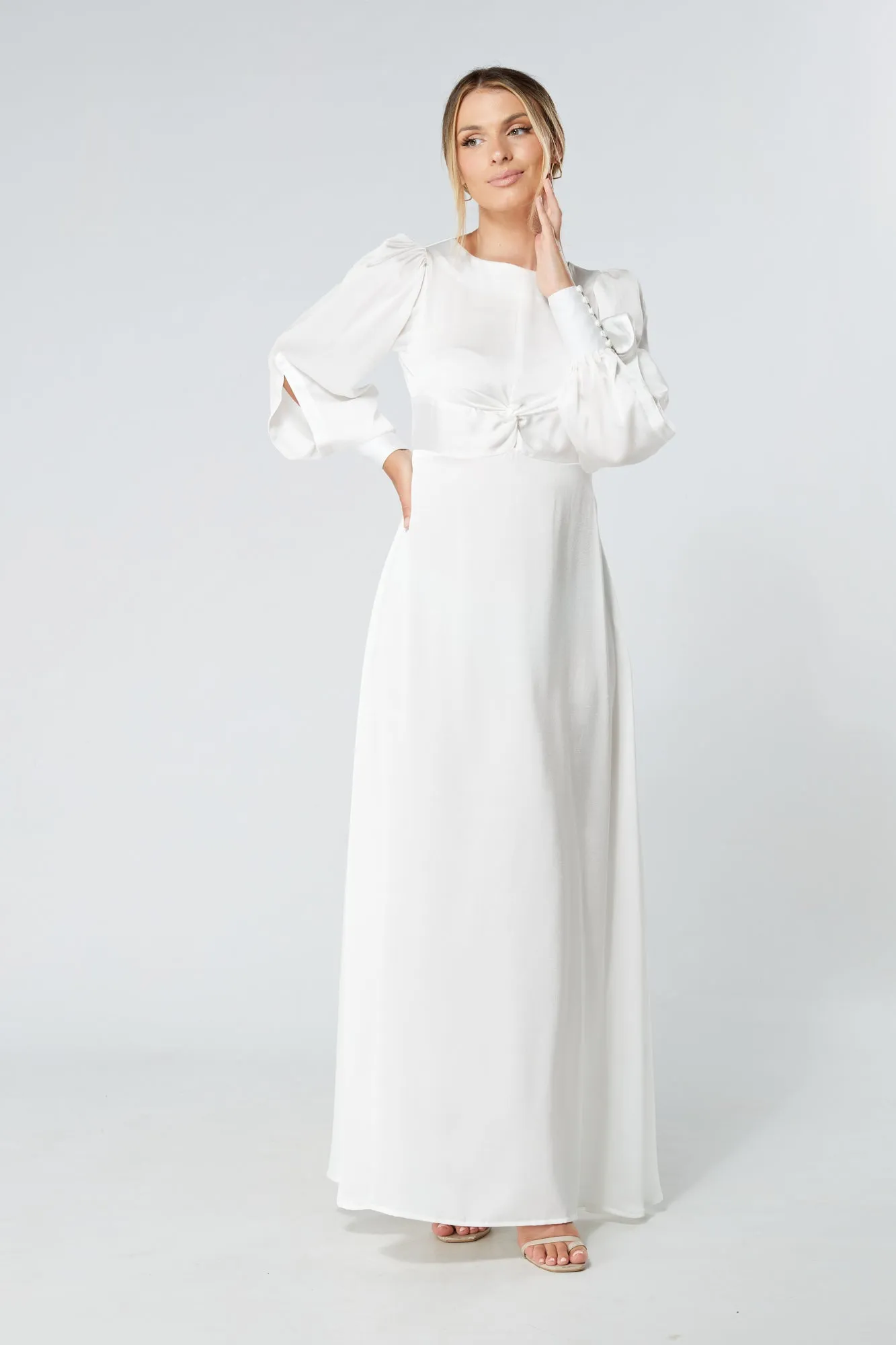 Lila White Knotted Front Soft Crepe Maxi Dress