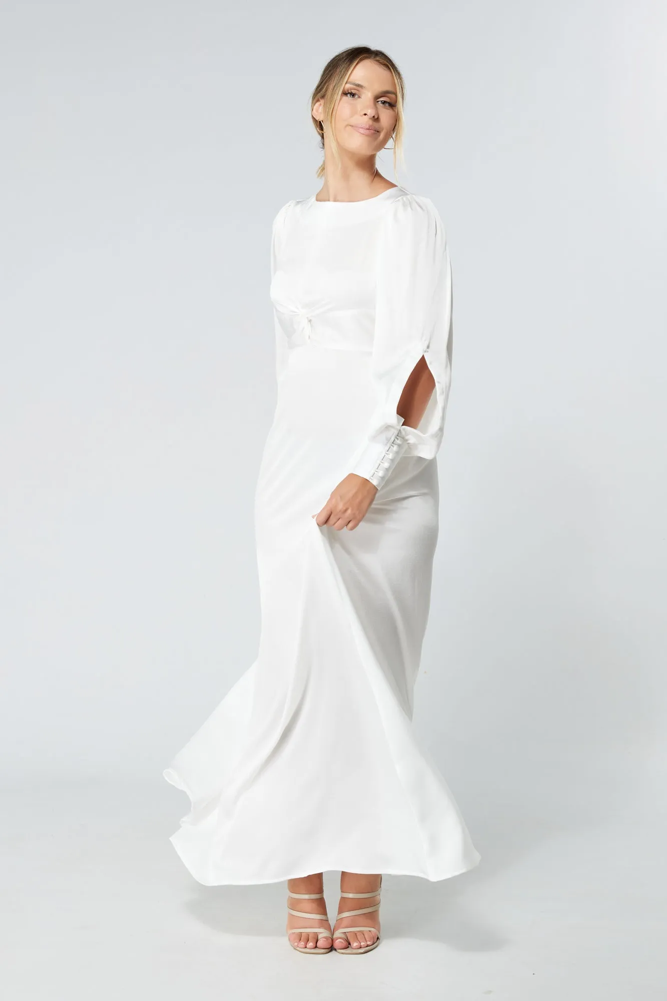 Lila White Knotted Front Soft Crepe Maxi Dress