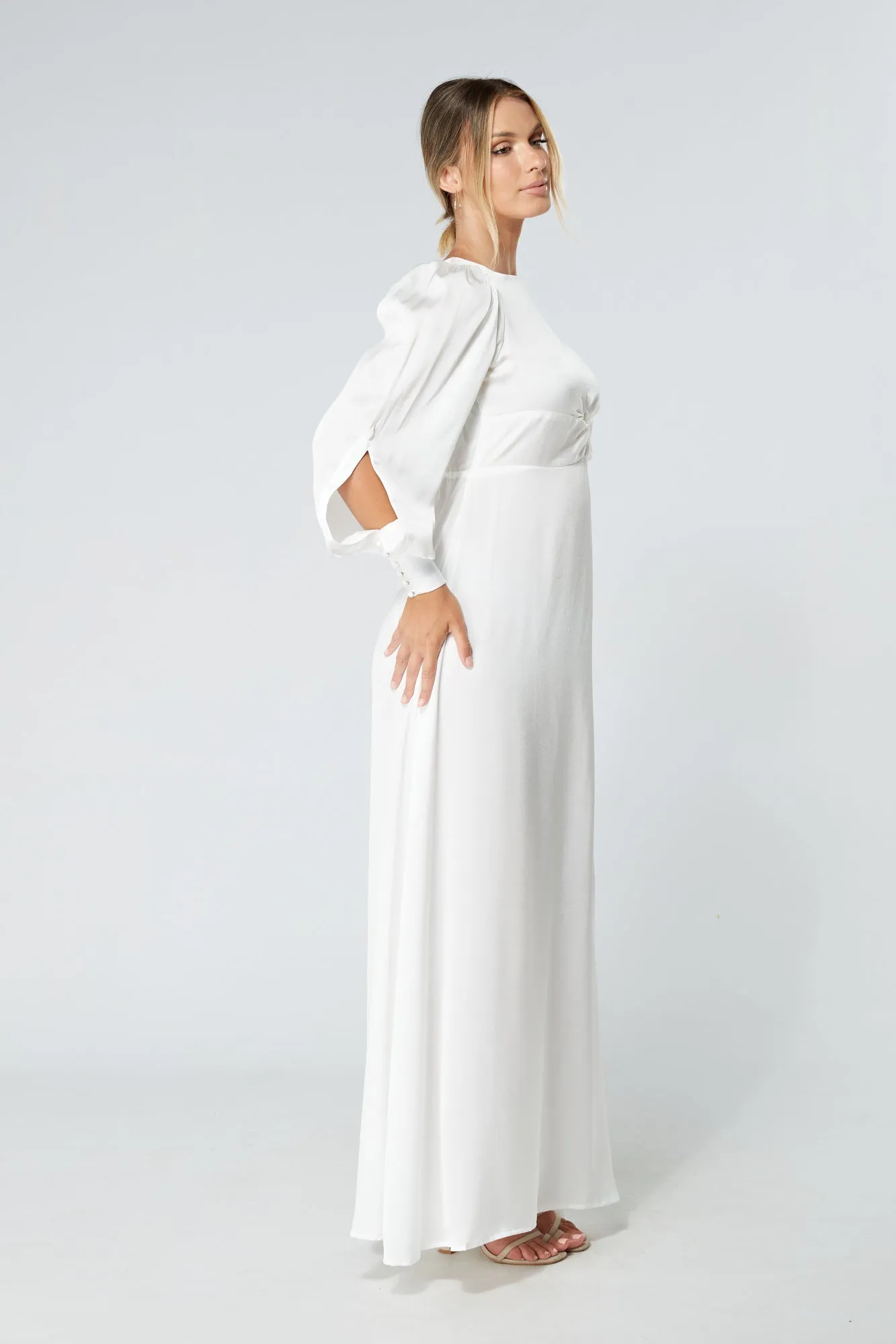 Lila White Knotted Front Soft Crepe Maxi Dress