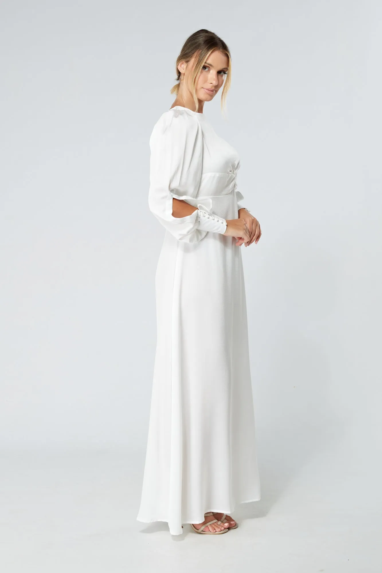 Lila White Knotted Front Soft Crepe Maxi Dress