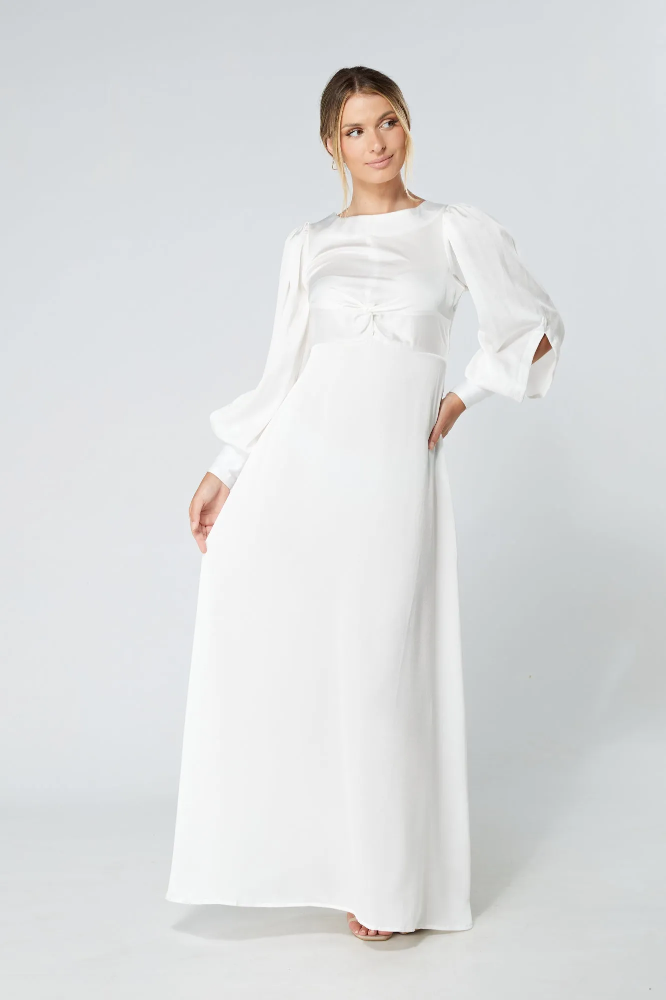 Lila White Knotted Front Soft Crepe Maxi Dress