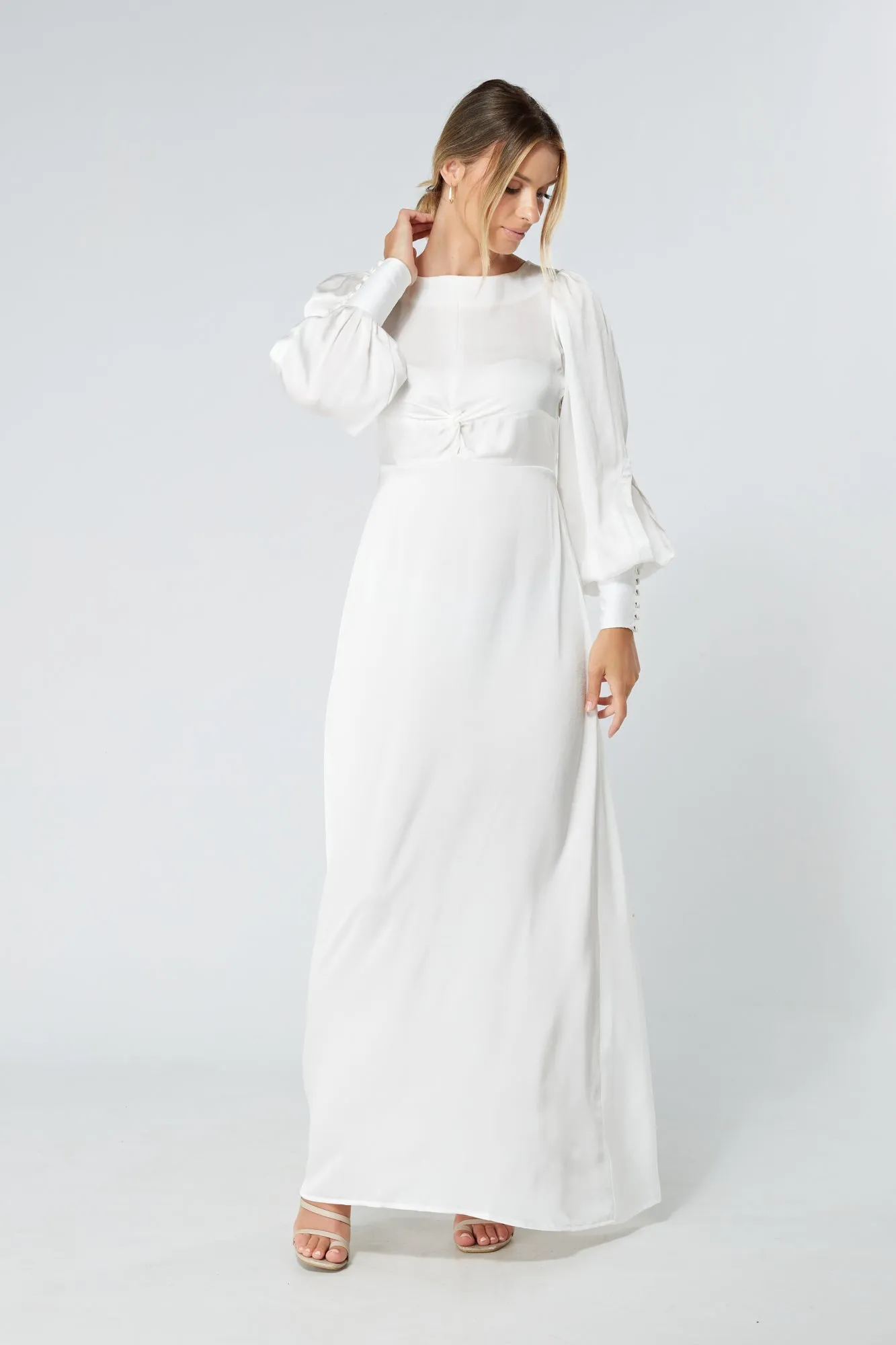 Lila White Knotted Front Soft Crepe Maxi Dress