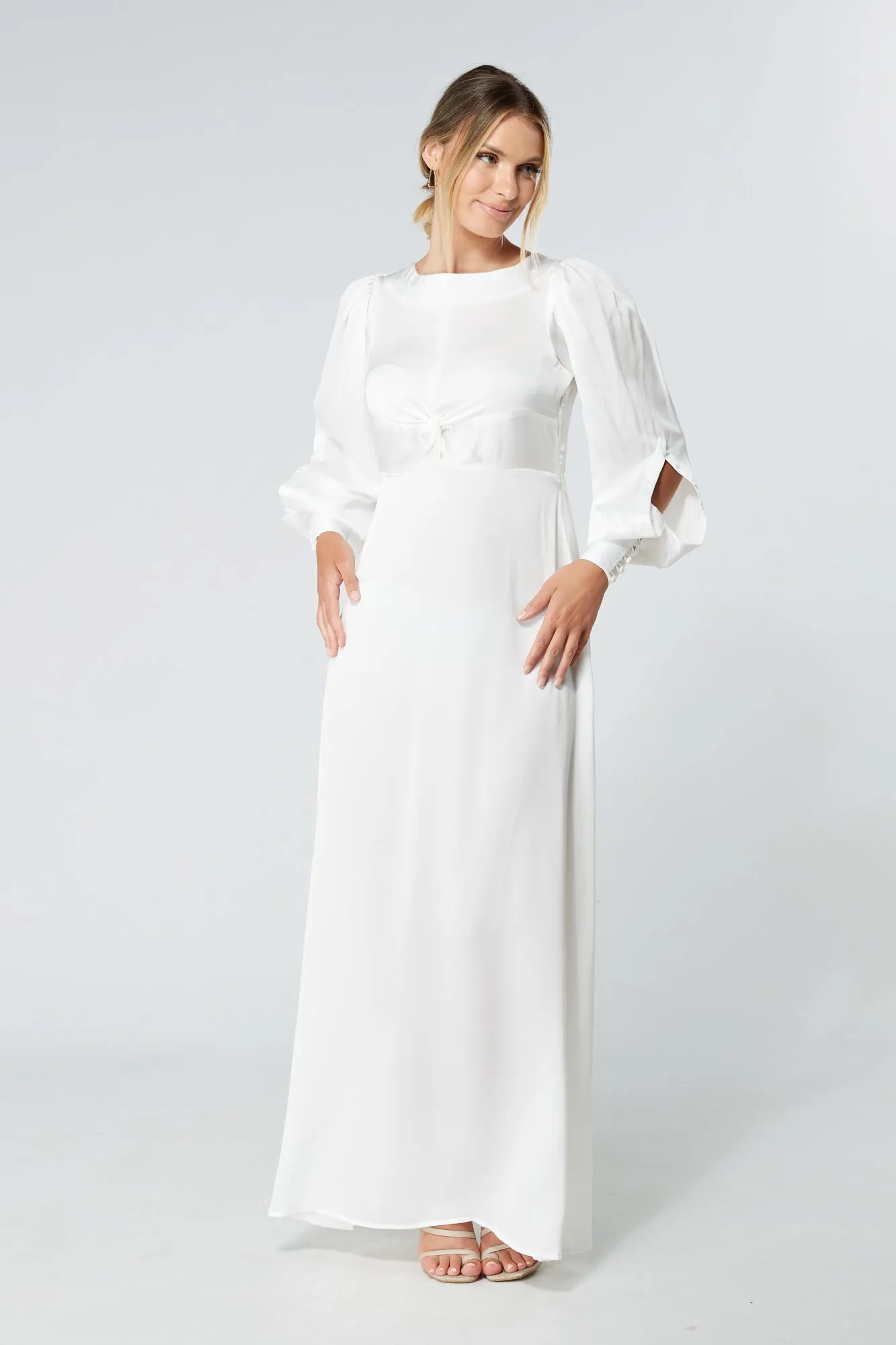 Lila White Knotted Front Soft Crepe Maxi Dress