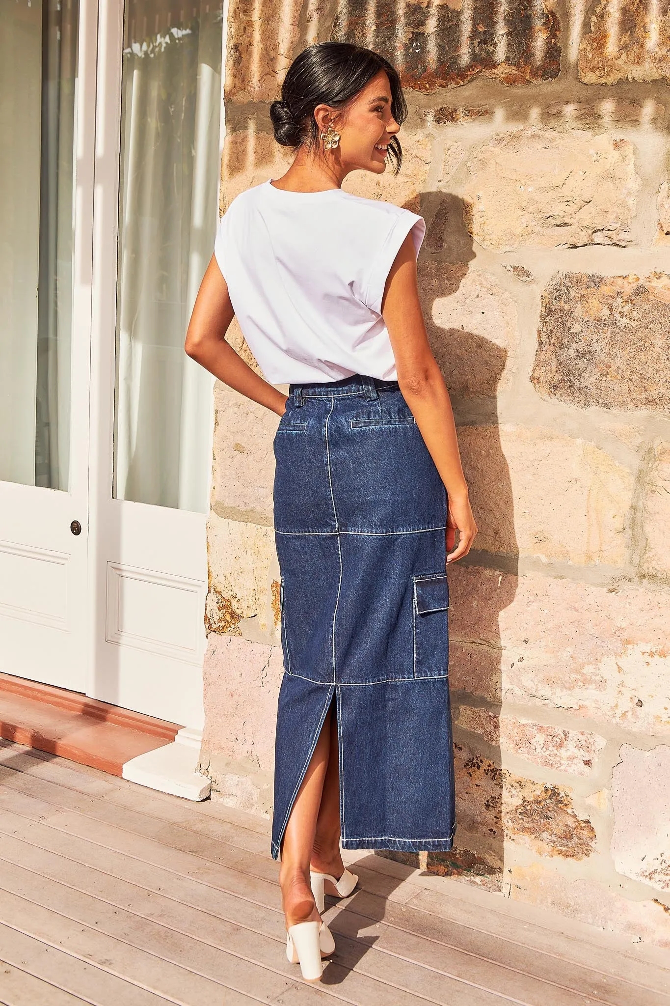 Lisa Cargo Maxi Skirt - Denim - Madison The Label - FINAL SALE