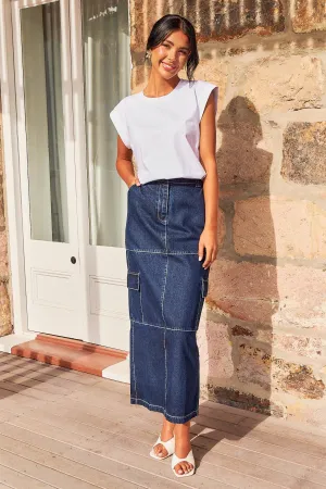 Lisa Cargo Maxi Skirt - Denim - Madison The Label - FINAL SALE