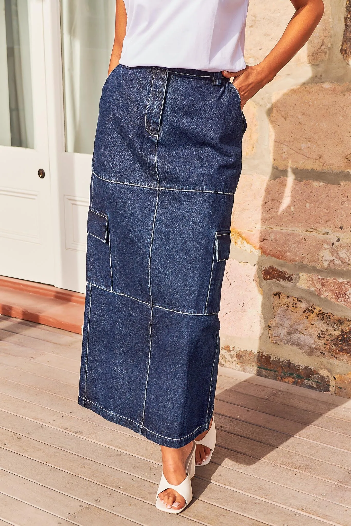 Lisa Cargo Maxi Skirt - Denim - Madison The Label - FINAL SALE