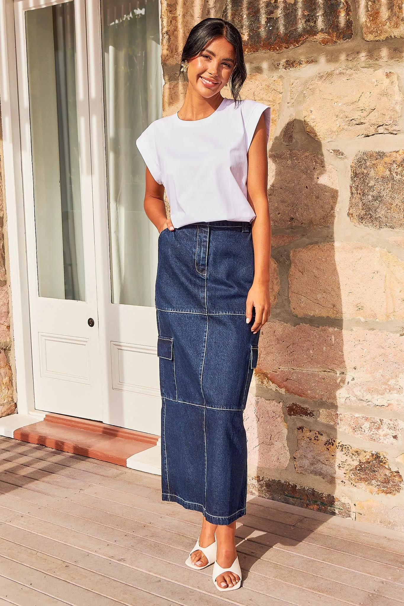 Lisa Cargo Maxi Skirt - Denim - Madison The Label - FINAL SALE