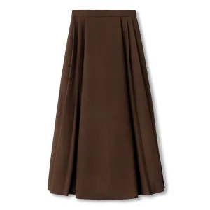 Long Side Pleated Skirt - Brown