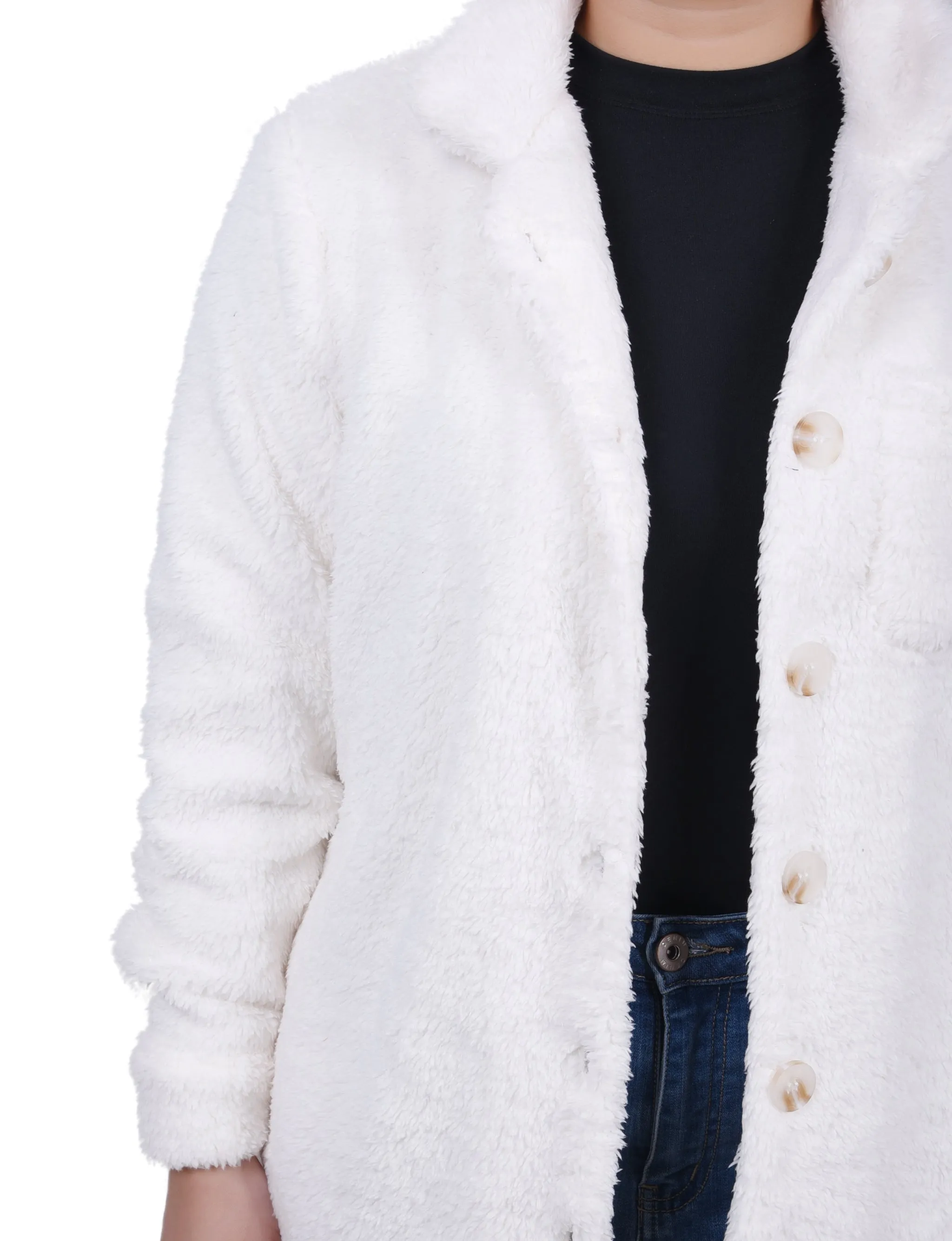 Long Sleeve Button Front Sherpa Jacket